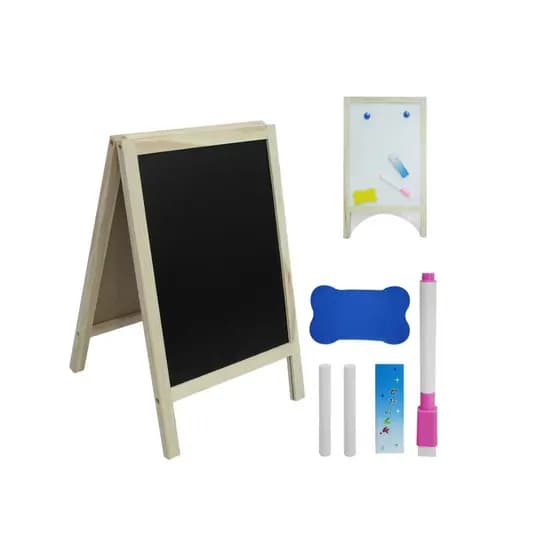 QUADRO / LOUSA BRANCA / NEGRO DE MADEIRA MAGNETICA COM 2 IMAS + 2 GIZ + CANETA E APAGADOR