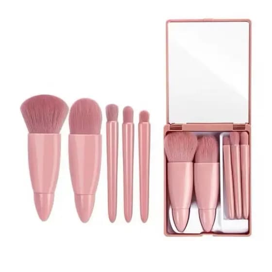 Kit De 5 Mini Pincéis Para Maquiagem Com Estojo De Espelho