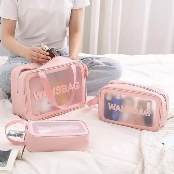 Kit 3 Bolsas Washbag Transparente À Prova d’água novo nova