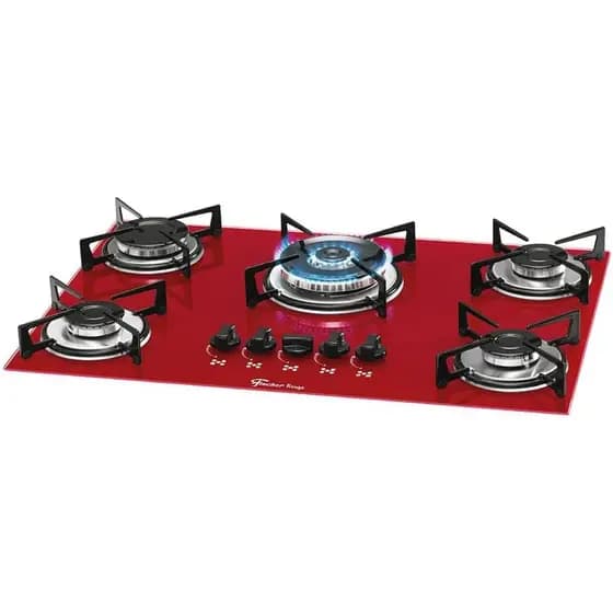 FOGAO COOKTOP FISCHER 5Q TC GAS MESA VIDRO ROUGE