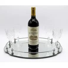 Bandeja Oval Espelhada Luxo 51x33cm Vidro Espelho e Metal Decorativa Porta Perfume Lavabo Sala