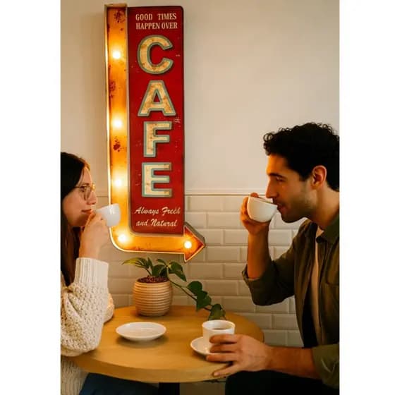 Placa Metal Luminosa Café Seta Com Led FYY-116