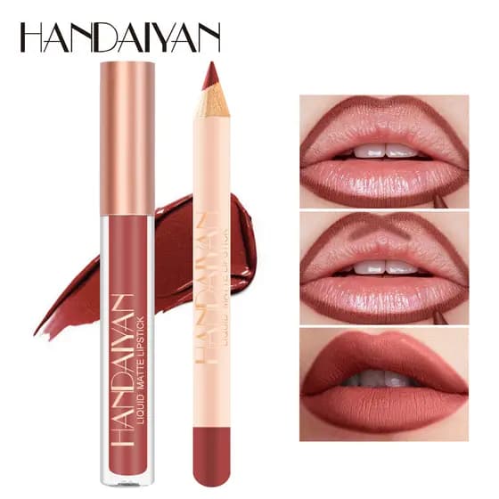 HANDAYAN 12 Cores Forro Labial Mate + Conjunto Combinado De Batom Maquiagem De Beleza