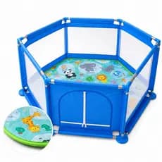 Cercadinho Portátil Azul para Bebê com Tecido Liso