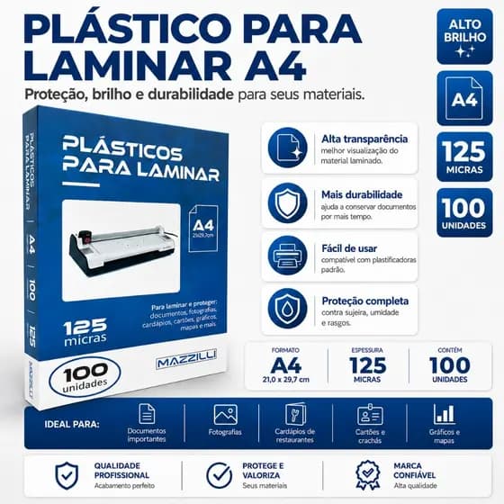 Plástico Polaseal Laminação A4 125 Micras 100 Unidades
