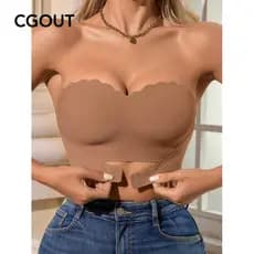 Top de sutiã sem costura de malha canelada com botão frontal confortável Casual feminino(Sem enchimento para os seios)