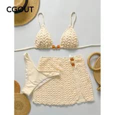 Novo maiô dividido de três peças feminino biquíni com tiras