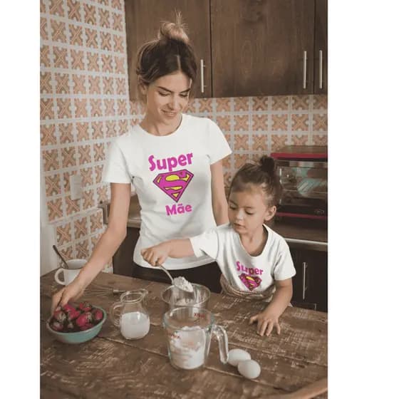 Kit 2 Camisetas Super Filha e Super mãe Dia Das Mães Menina Infantil Girl Presente