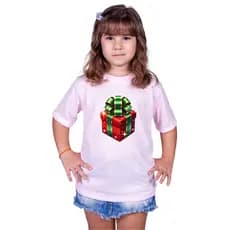 Camiseta Infantil Presente Natalino Caixa Vermelha Decorada