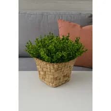 Cesto - Vaso Cachepô De Palha Decorativo com Planta Artificial - Sala, Varanda e Jardim -Tom Ocre