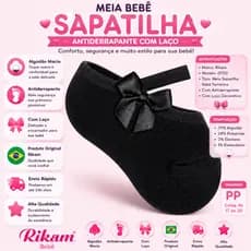 Meia Bebê Sapatilha Antiderrapante Feminina com Laço Algodão Rikam PP 17-20