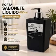 Porta Sabonete Líquido 400ml Preto Fosco com Bico Cromado Banheiro Cozinha Luxo