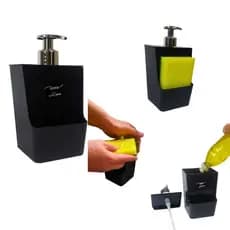 Porta Detergente com Suporte para Esponja – Dispenser de Pia Moderno Preto