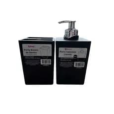 Kit para Banheiro Escova e Sabonete Líquido Pia Organizada Preto