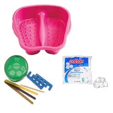 Kit 8 em 1 Bacia (manicure)+ Pote (manicure) + Palito + Lixa + Algodão Cotton line 40g