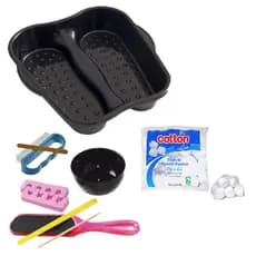 Kit 9 em 1 Bacia (manicure)+ Tigela Faz Unha (manicure) + Algodão Cotton line 40g