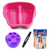 Kit 3 em 1 Bacia (manicure)+ Pote Faz Unha Rosca (manicure) + Algodão Cotton line 25g