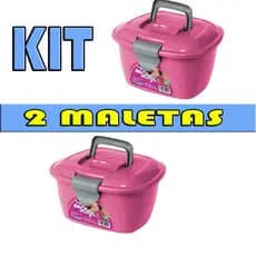 KIT 2 MINI MALETA PARA ESMALTE LADY BOX ROSA ORGANIZADORA