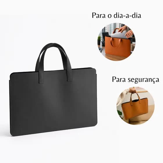 Sacola Para Notebook com Alça Produzida em Couro Sintético Preto Premium