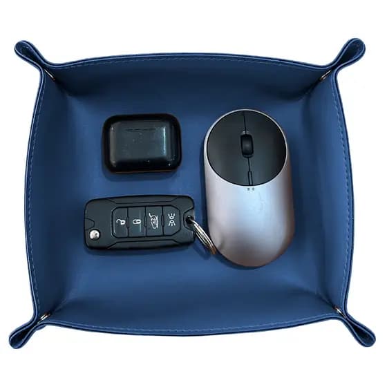 Organizador de Mesa Porta Treco em Couro Sintético Azul