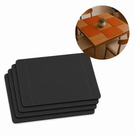 Conjunto de Jogo Americano em Couro Ecológico Preto