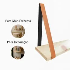 Par de Alças Tiras para Prateleira Mão Francesa em Couro Sintético Caramelo e Preto