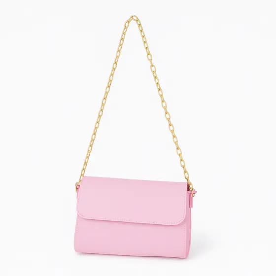 Bolsa Feminina de Ombro Rosa Clarinho com alça de Corrente