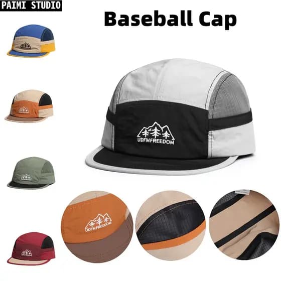 Five Panel Nylon Bordado Malha Cores Misturadas Boné Moda Acampamento Corrida Diário Streetwear Chapéu Masculino Feminin