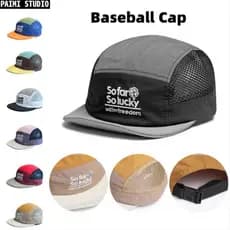 Boné Five Panel Mesh Bordado Streetwear Nylon Corrida Ciclismo Uso Diário Moda Tecido Masculino Feminino Chapéu