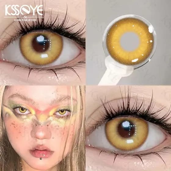 Lentes De Contato Para Cosplay , 0 ~-8.00 Graus , 2 Peças , 14.0MM , Ouro Marrom , Maquiagem De Halloween Uso Anual