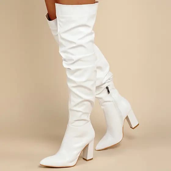 Botas de cano alto plissadas, botas femininas, novas pilhas de moda, botas de cano longo, botas de tamanho grande, botas de outono e inverno, salto grosso