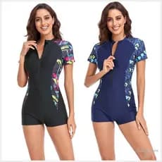 RS|Maiô Feminino Manga Curta Com Zíper/Maio Feminino Praia/Roupa De Banho/Maio Natação/Roupa De Praia/ Plus Size