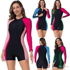 RS|Maiô de Uma Peça de Manga Comprida Conservador Maio Feminino Praia Roupa De Praia Natação Maio Plus Size Surf
