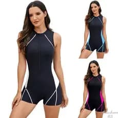 RS|Maio Feminino Praia Senhoras Maio Plus Size de Manga Curta de Uma Peça Boxer Surf Zíper Maio Natação Maiô Feminino