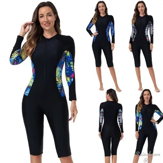 RS|Preto Maio Feminino Praia Zíper Feminino Praia Maiô Surf Esportes Competitivos Maio Manga Longa Roupa De Praia