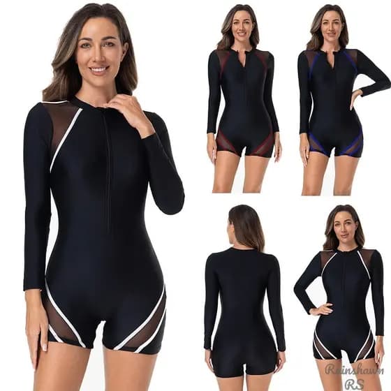 RS|Maio Feminino Praia Maiô de Uma Peça Manga Longa Terno de Surf Senhoras Roupa De Praia Maio Natação Maio Plus Size