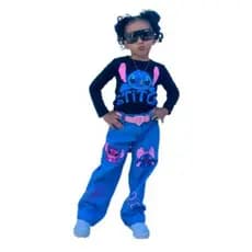 Calça Stich menina infantil Acompanha cinto Tem regulagem