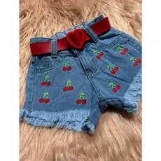 Short jeans cereja infantil feminina com cinto.tamanho  ,4, 6,8 ,10 ,12