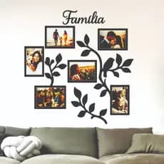 Porta Retrato de Parede Família Galhos Mural Com 6 Espaços Para Fotos em Mdf Preto