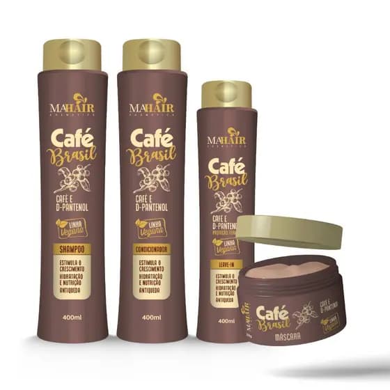 Kit Cafe Brasil Mahair Shampoo Condicionador Mascara Creme de Pentear - Hidratação Nutrição Crescimento Capilar