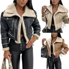 Mulheres Grossas Jaqueta De Couro Quente Outono Inverno Streetwear Forro De Lã De Cordeiro Casaco De Colheita Feminino V