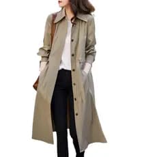 Feminino Elegante Blusão Primavera Outono Manga Longa Único breasted Cáqui Trench Coat Médio Longo Jaqueta