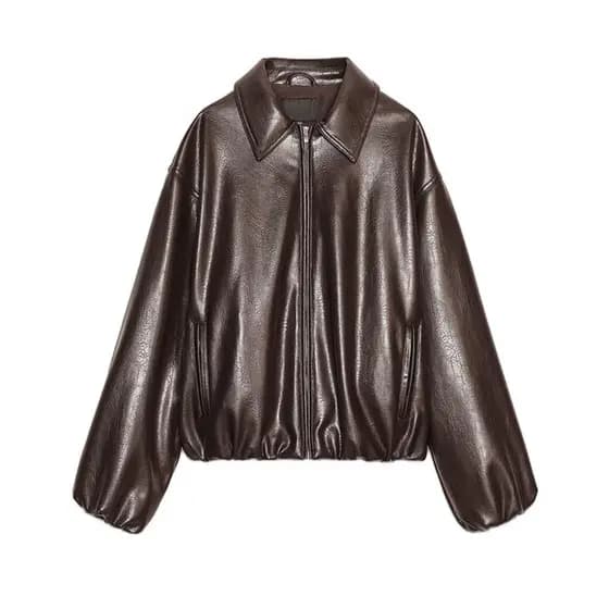 Mulheres Soltas Couro Falso Jacker Outono Inverno Zíper Manga Longa Sólido Casaco De Grandes Dimensões Moda Feminina Plu