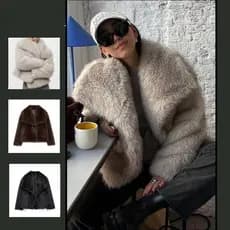 Mulheres Jaqueta De Pele Do Falso Outono Inverno Lapela Grande Gola Quente Grosso Casaco Curto Feminino Elegante Moda Ou