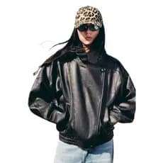 Mulheres Vintage Solto Jaqueta De Couro Falso Outono Inverno Manga Longa Streetwear Casual Casaco Curto Feminino Moto Ou