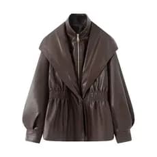 Mulheres Vintage Fino Jaqueta De Couro Primavera Outono Lapela Zíper Casaco Falso Feminino Preto Elegante Plutônio Outwe