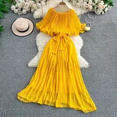 Feminino Elegante Vestido Longo Verão Francês Xale Mangas Amarradas Cintas Babados Vestidos De Chiffon Senhoras Vintage