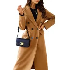 Outono Inverno Casaco De Lã Feminino Trespassado Manga Comprida Lapela Botão Longo vintage outwear