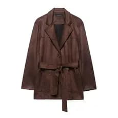 Mulheres Camurça Blazer Jaqueta Primavera Outono Vintage Único breasted De Couro Feminino Elegante Lapela Outwaer Com Ci