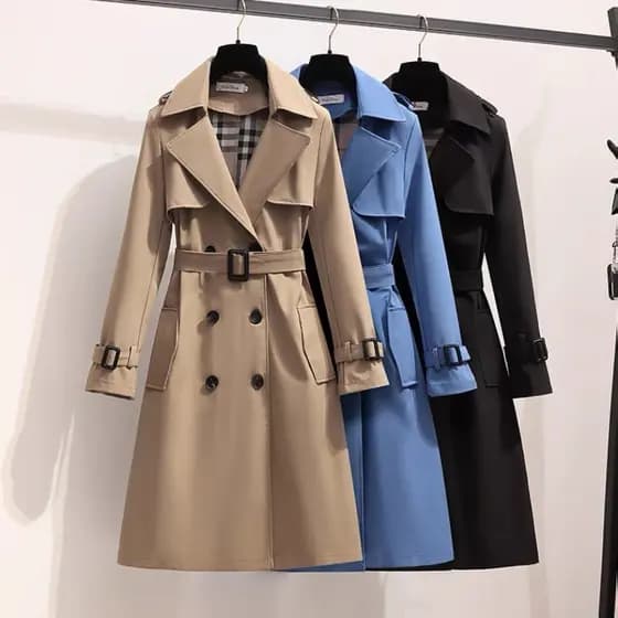 Moda Coreana Vintage Casaco Sola Primavera Outono Polo Manga Longa Duplo Breasted Alto Midi Blusão